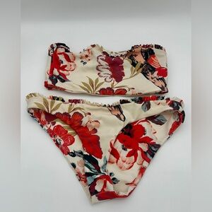 Tularosa Strapless Bandeau Bikini Ivory Floral Ruffle Size Medium